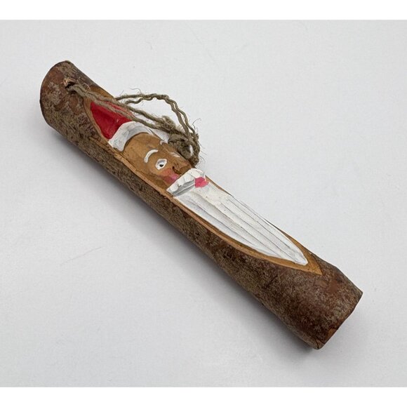 Wooden Carved Santa Face Christmas Tree Ornament Rustic Folk Art Hand Painted - Picture 7 of 8